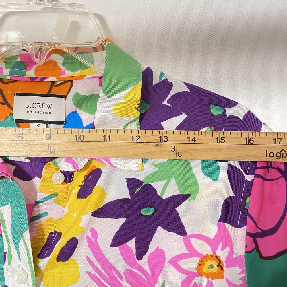 J Crew Collection Silk Blouse Shirt 10 Multicolor Floral Button Up Glam Cottage - Picture 5 of 10